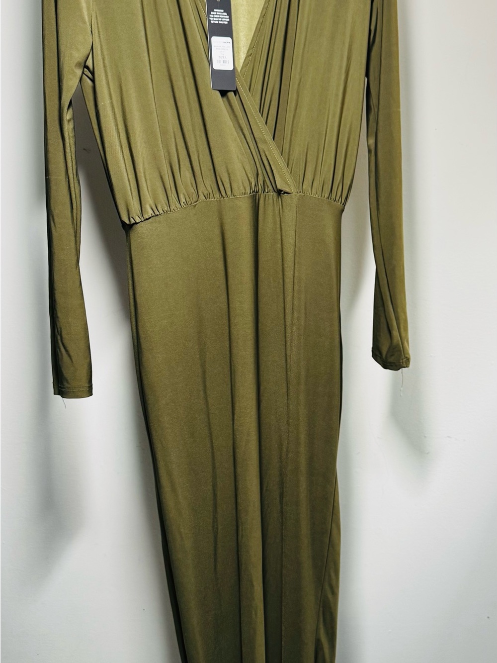 Fashion Nova Marisa Collared Olive Green Wrap-Front Long Sleeve Maxi Dress